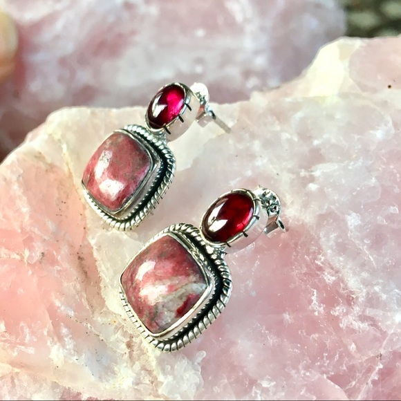 Rubellite + Thulite sterling silver studs NWT - Picture 7 of 7